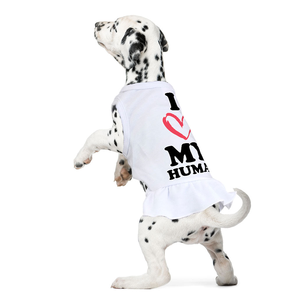 I Love My Human Dog Sundress - Text Design Dog Dress Shirt - Heart Dog Clothing