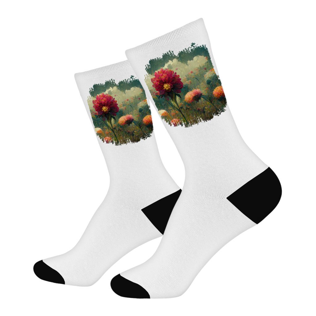 Flower Dahlia Socks - Nature Novelty Socks - Colorful Crew Socks