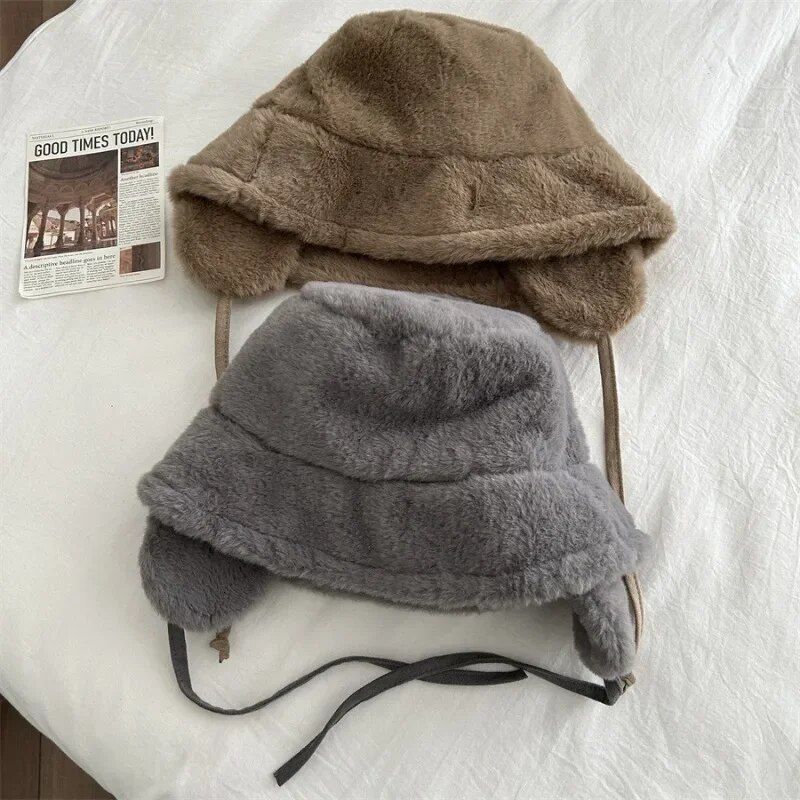 Women's Winter Plush Bucket Hat with Ear Protection