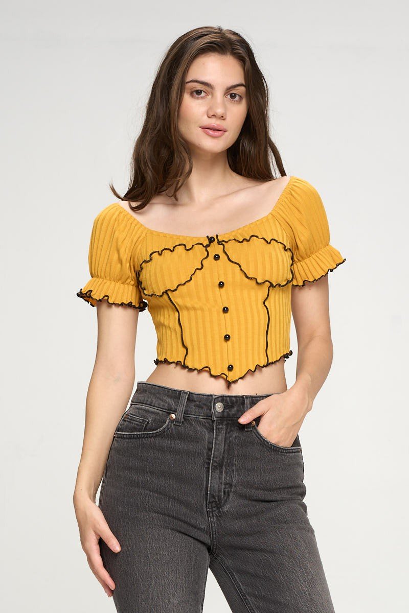 Bustier Style with Puff Sleeves and Lettuce Top