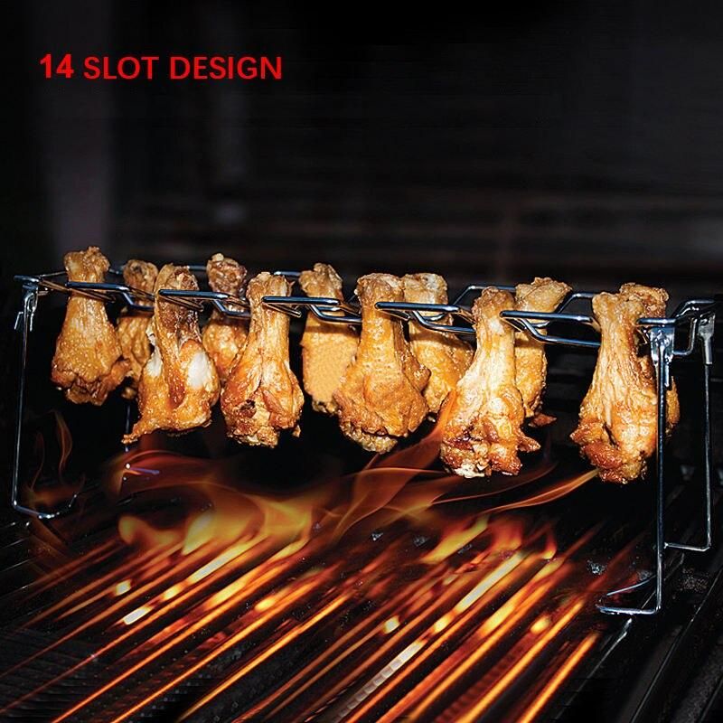 Ultimate BBQ Chicken Leg Wing Grill Rack with Stainless Steel Roaster Stand and Drip Pan