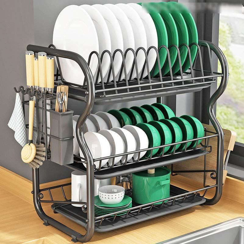 3-Tier Stainless Steel Kitchen Dish Drying Rack and Organizer