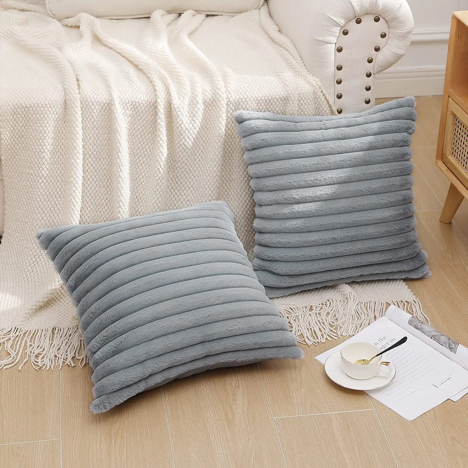 Luxury Striped Faux Fur Plush Cushion Cover