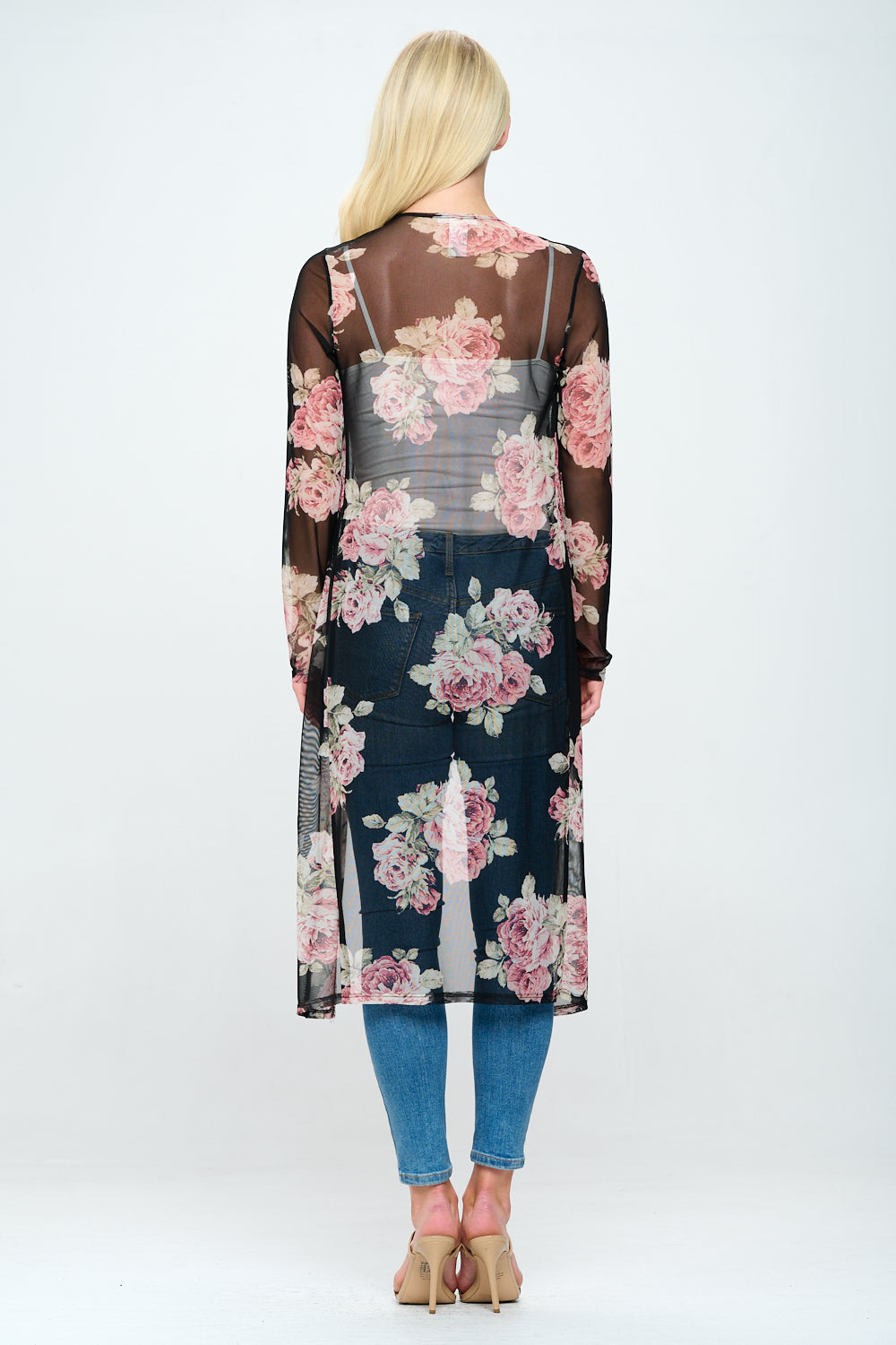 Floral long line mesh floral duster