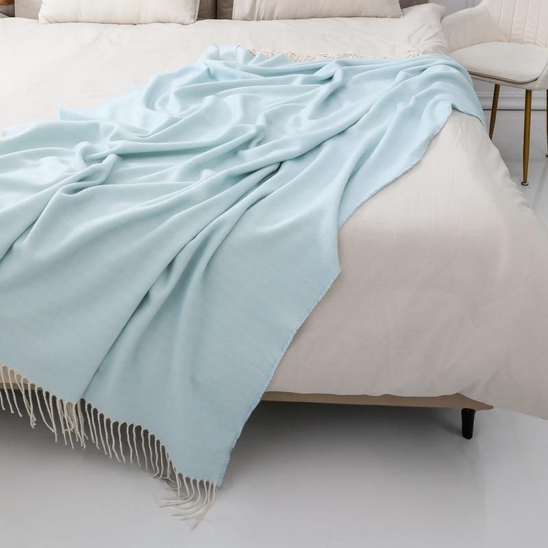 Boho-Chic Striped Knitted Blanket with Tassels for Sofa and Bed Decor