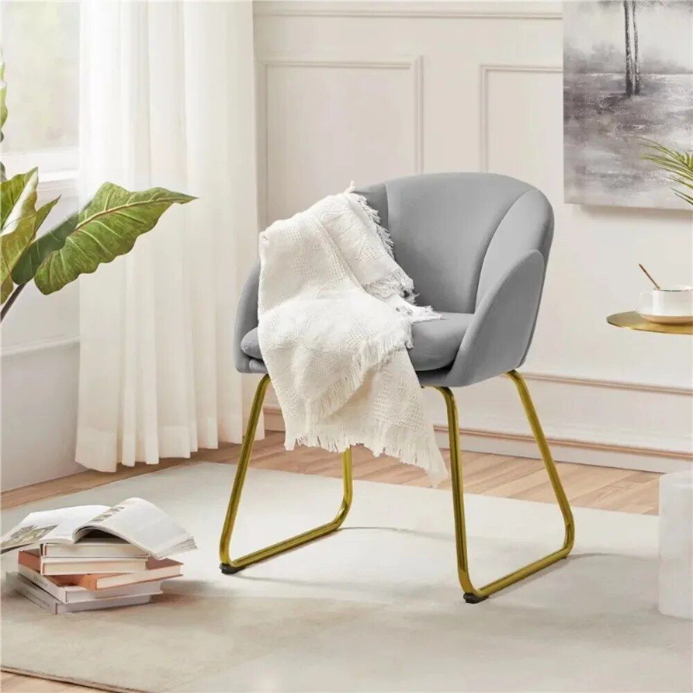 Elegant Gray Velvet Armchair with Golden Legs – Perfect for Dining & Lounging