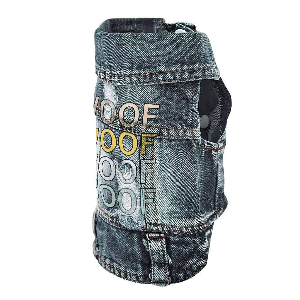 Woof Dog Denim Vest - Word Art Dog Denim Jacket - Beautiful Dog Clothing