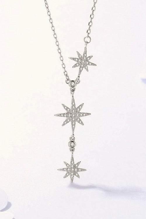 925 Sterling Silver 3 Star Drop Pendant Necklace