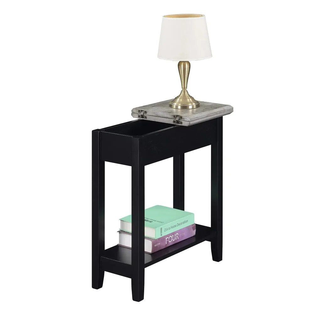 Modern Minimalist Flip Top End Table with Storage Shelf