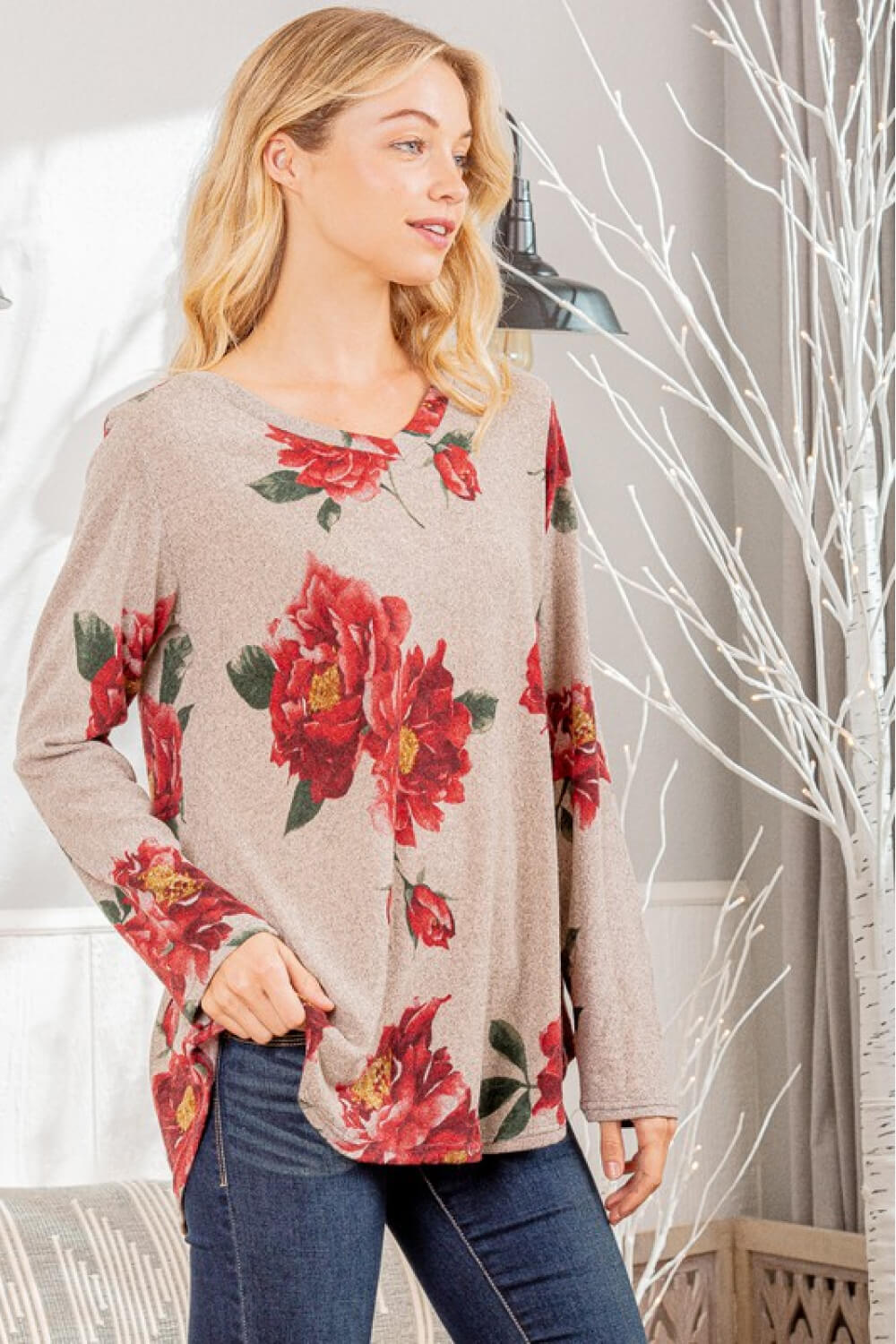 Floral V-Neck Tunic Top