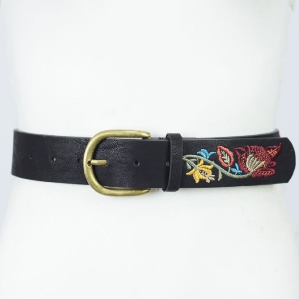 Flower Embroidered Statement Belt