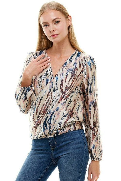 Classic and Romantic Taupe Long Sleeve Multi Color Animal Printed