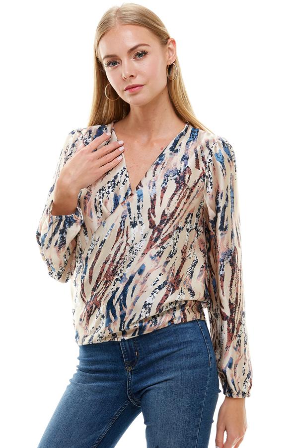 Classic and Romantic Taupe Long Sleeve Multi Color Animal Printed