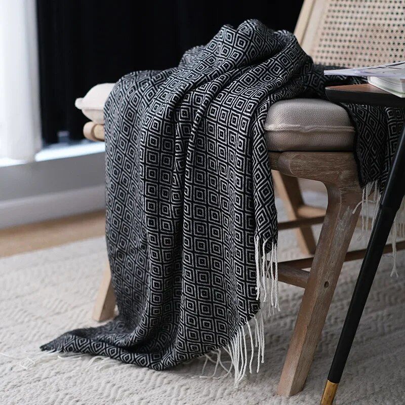 Diamond Lattice Fringe Throw Blanket