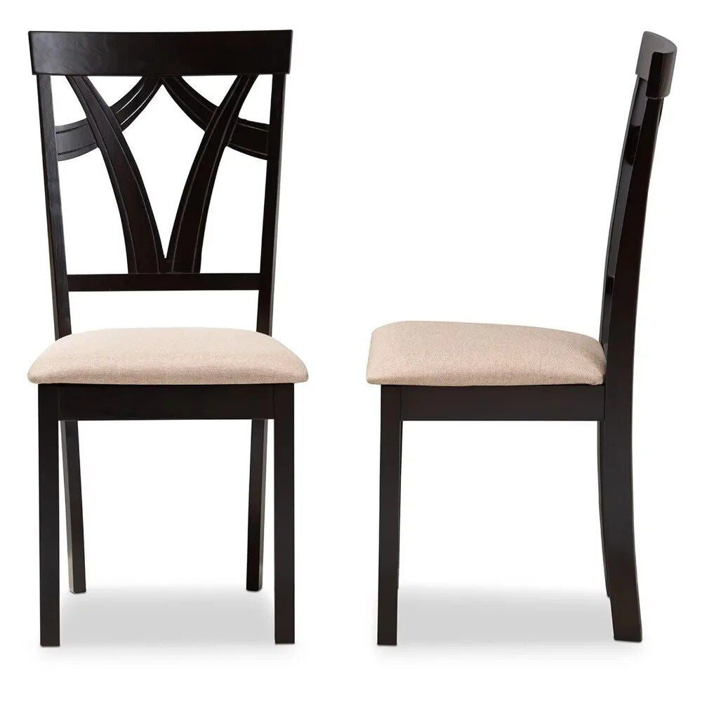 Contemporary Sand Fabric Dining Chairs, Set of 2 - Espresso Finish