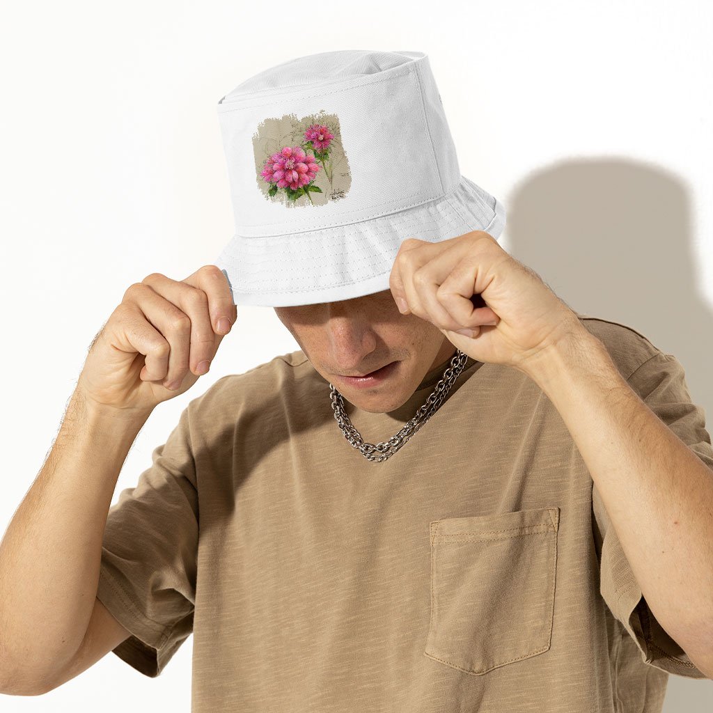 Pink Dahlia Flower Bucket Hat - Painted Hat - Graphic Bucket Hat