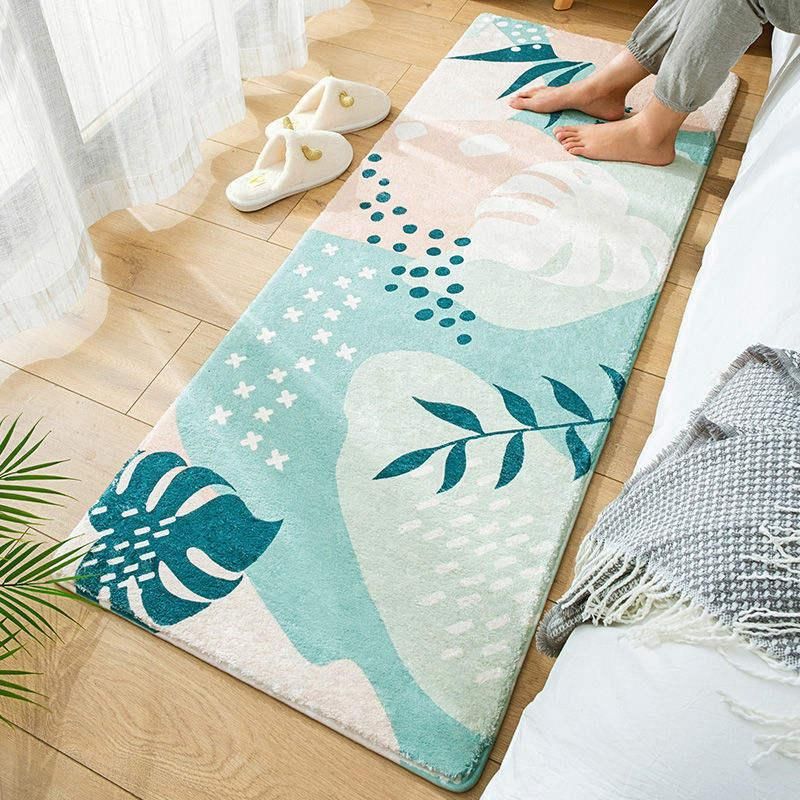 Luxurious Nordic-Inspired Fluffy Carpet with Tropical Plant Patterns