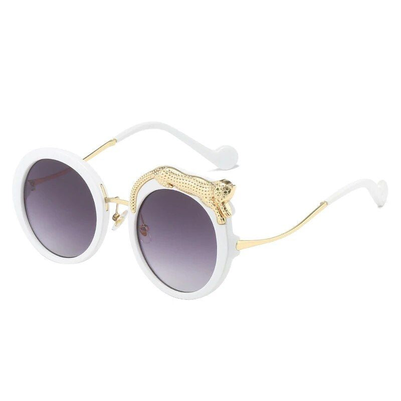 Luxury Crystal Leopard Round Sunglasses with UV400 Protection