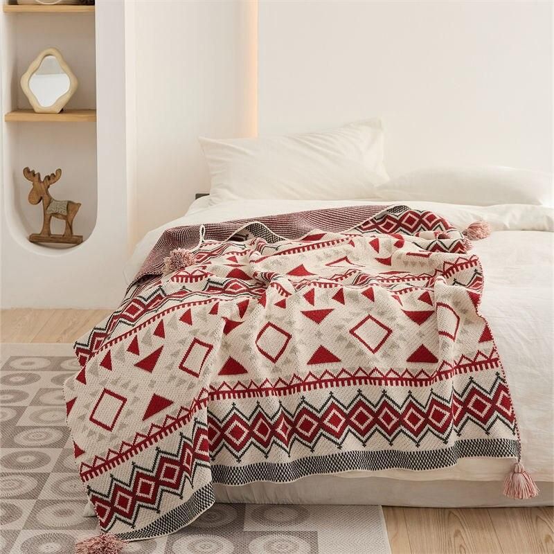 Bohemian Geometric Knitted Blanket