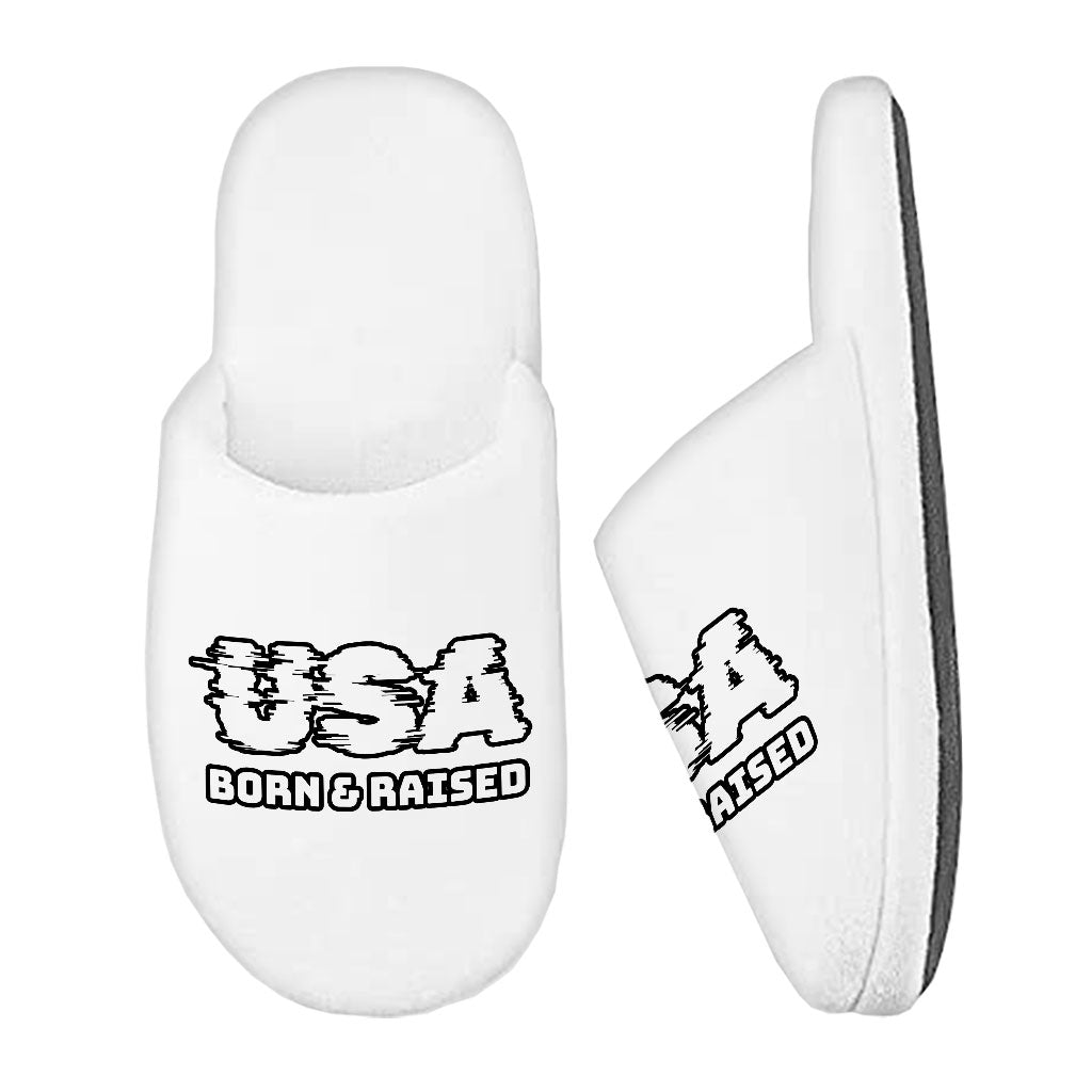 Born in the USA Memory Foam Slippers - Patriotic Design Slippers - Cool Design Slippers