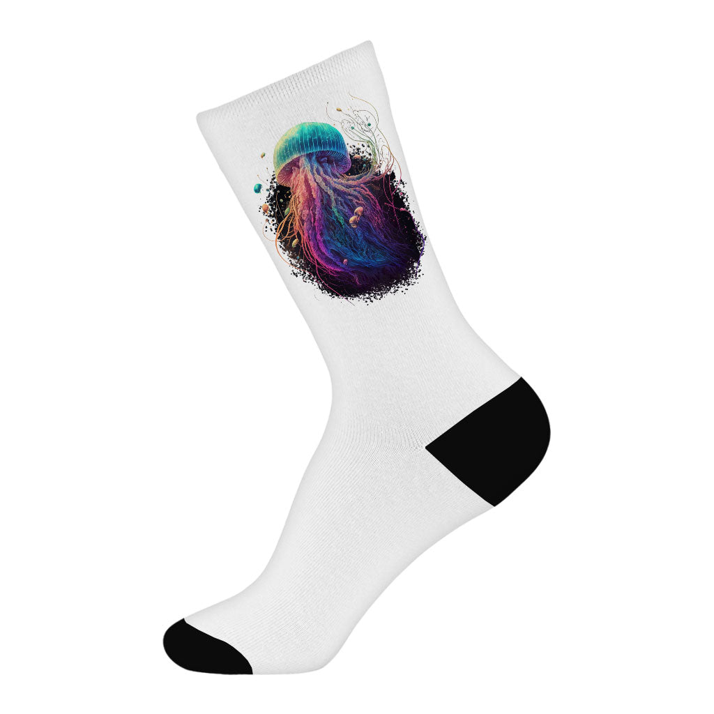 Jellyfish Socks - Rainbow Novelty Socks - Illustration Crew Socks