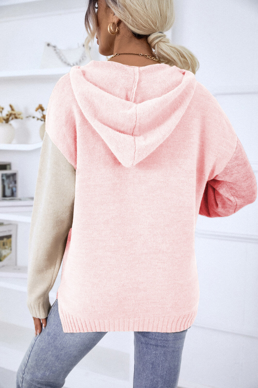 Contrast Side Slit Hooded Sweater (more color options)