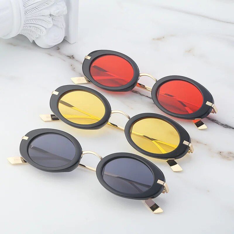 Retro Punk Oval Sunglasses with UV400 Protection