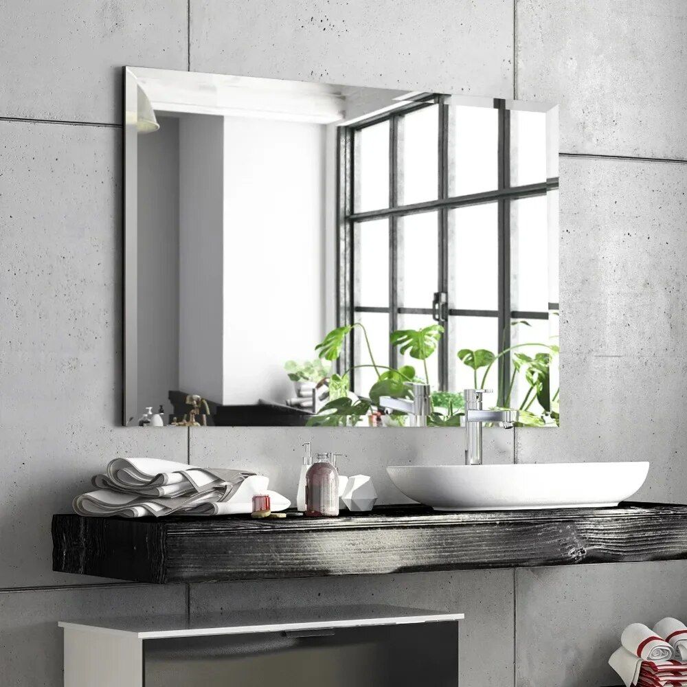 Elegant Beveled Frameless Wall Mirror - Versatile Rectangle Glass Mirror for Home Decor