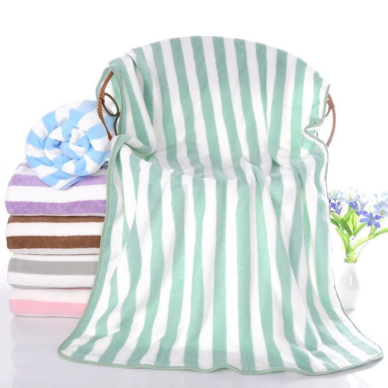 Quick-Dry Luxury Stripe Microfiber Bath Towel