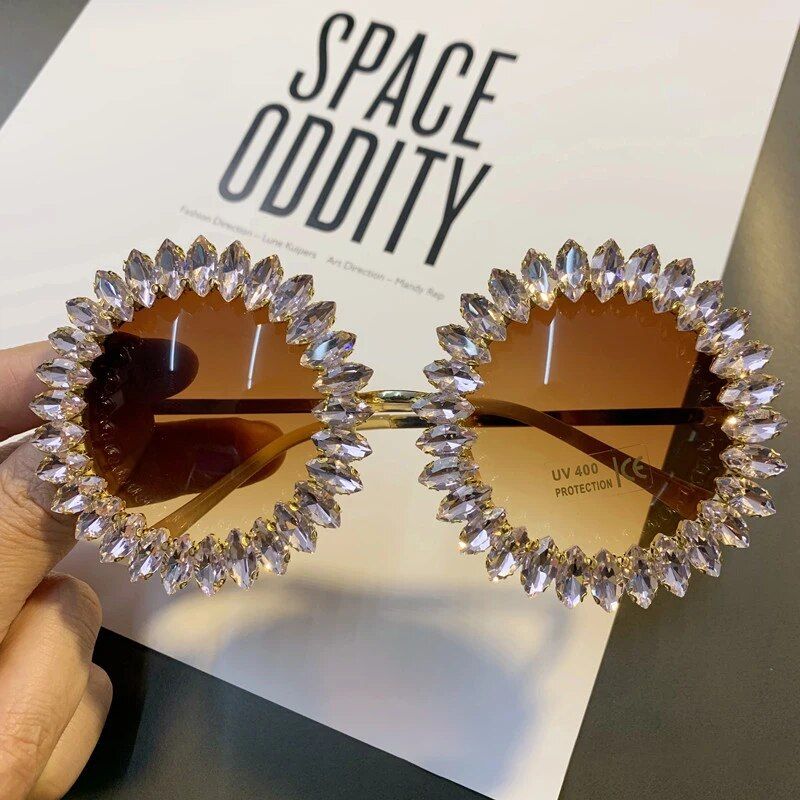 Luxury Crystal Round Sunglasses - Fashionable Rhinestone Eyewear for Women