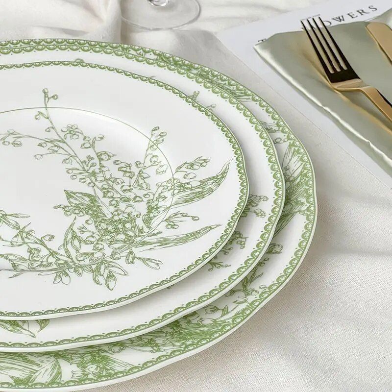 Elegant Jade Green Lily of the Valley Porcelain Dining Plate