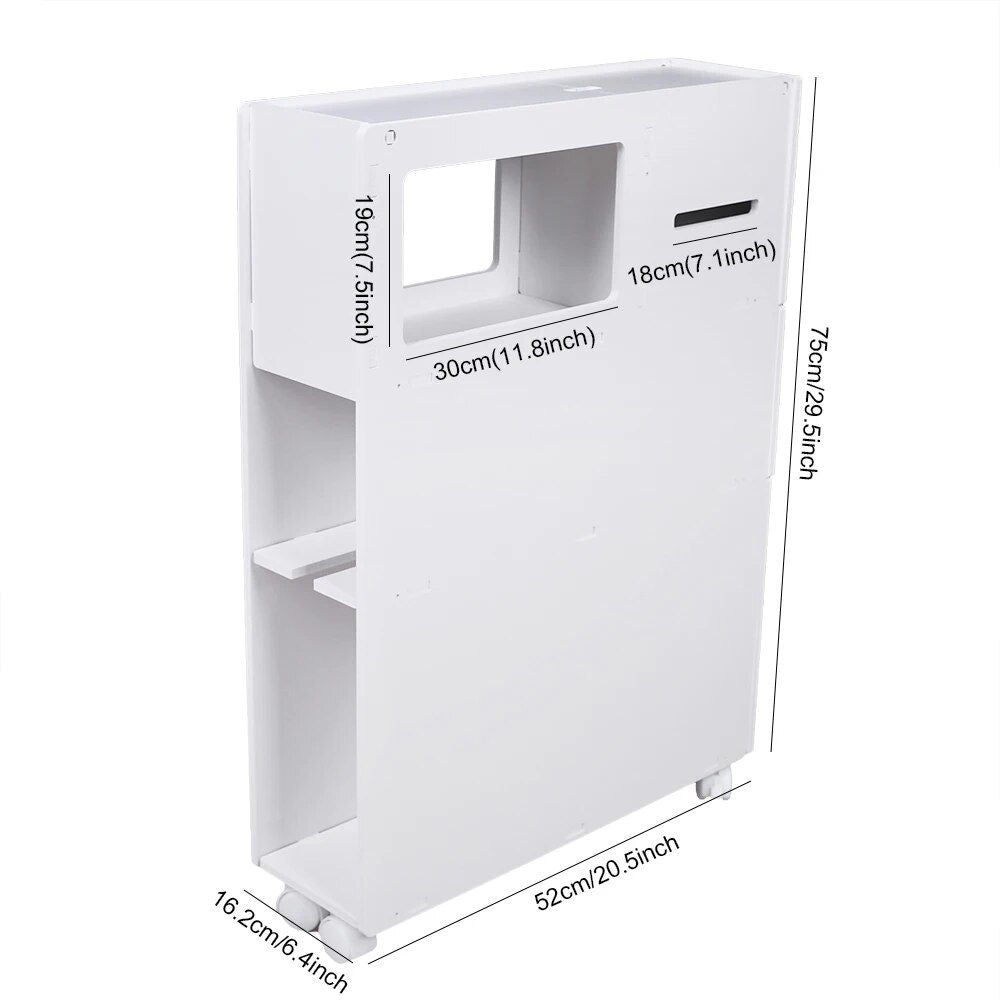 Modern White 4-Layer Narrow Bathroom Storage Cabinet with Movable Shelves