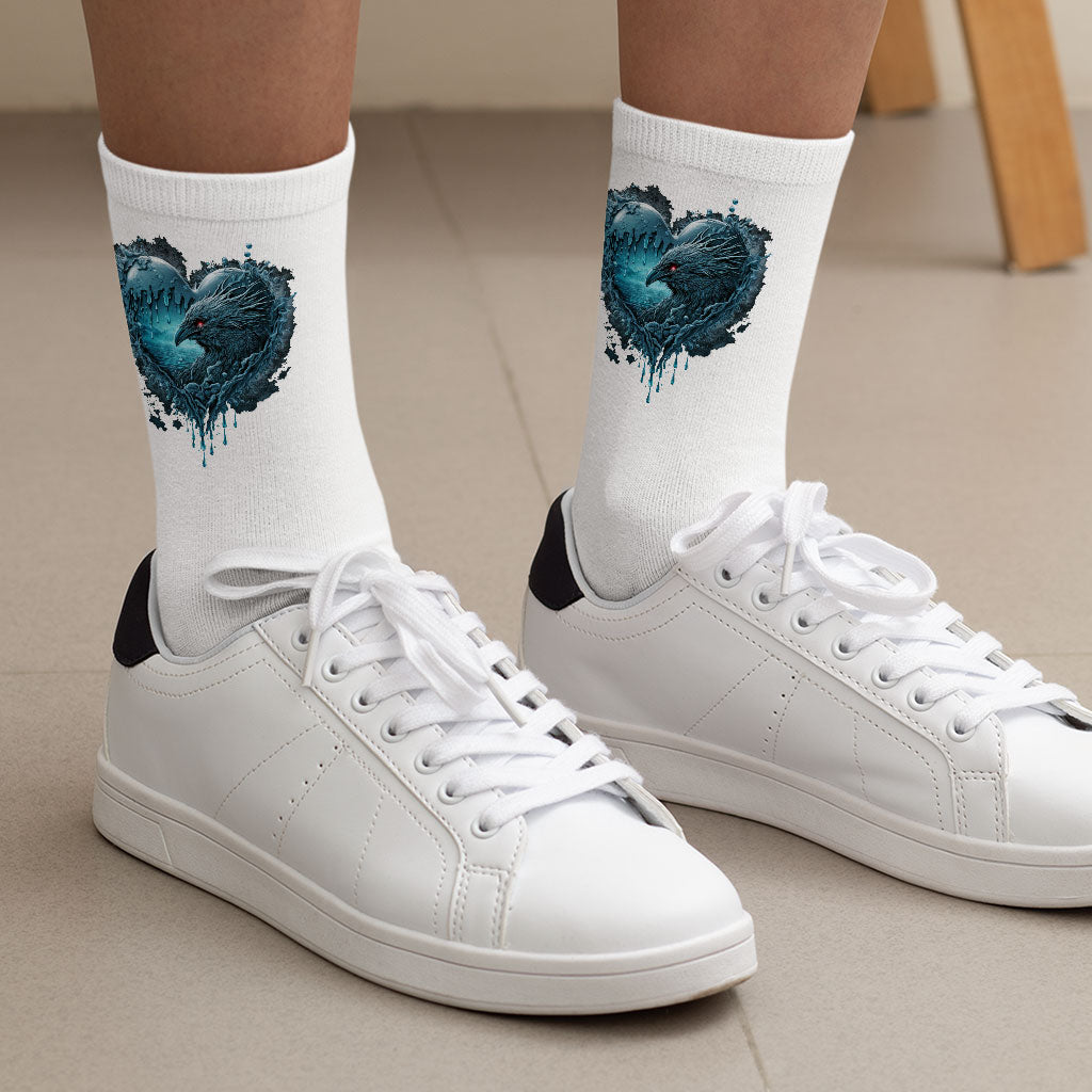 Heart Design Socks - Ice Print Novelty Socks - Graphic Crew Socks