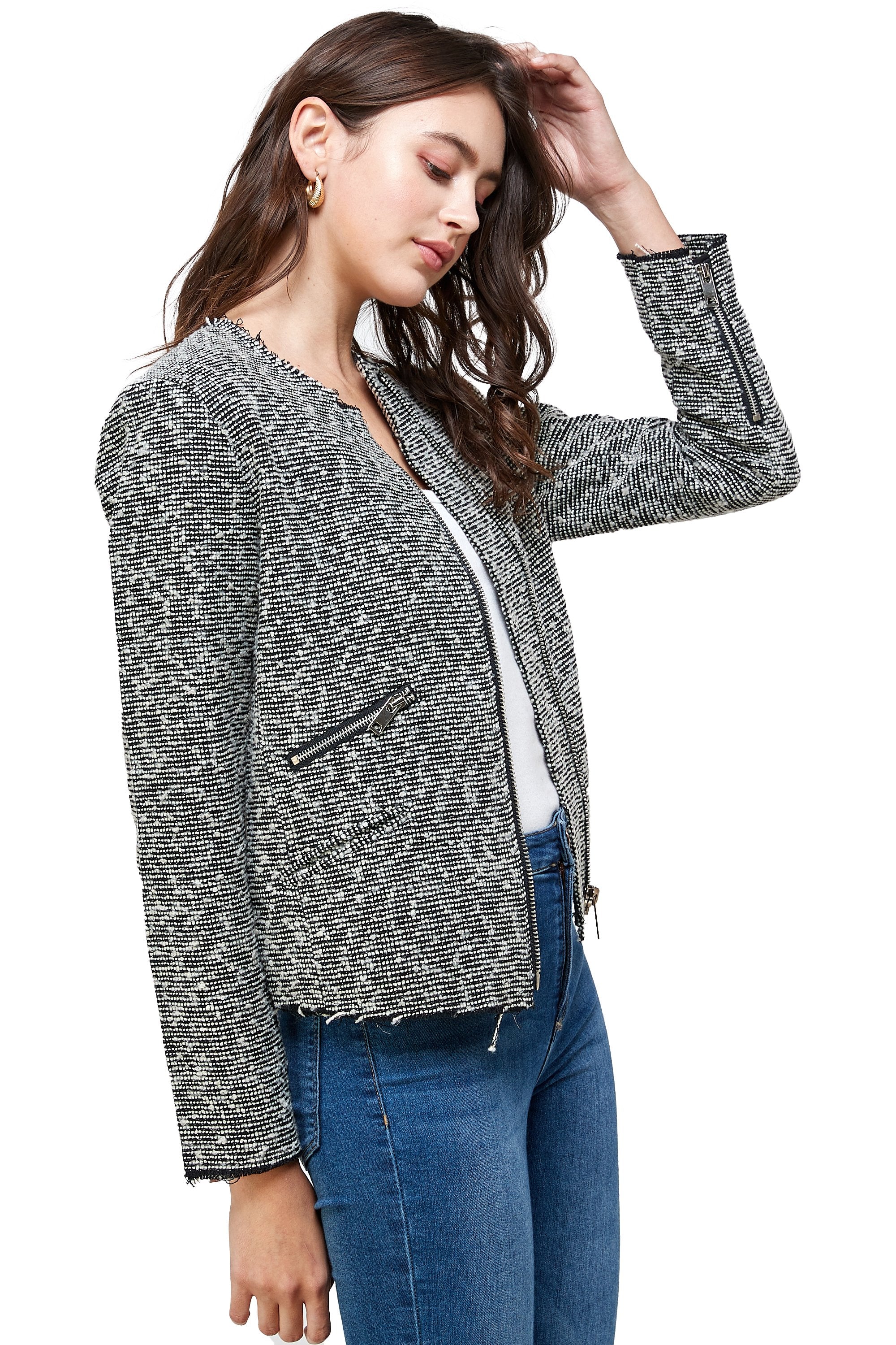 Boucle Tweed Biker Jacket Top