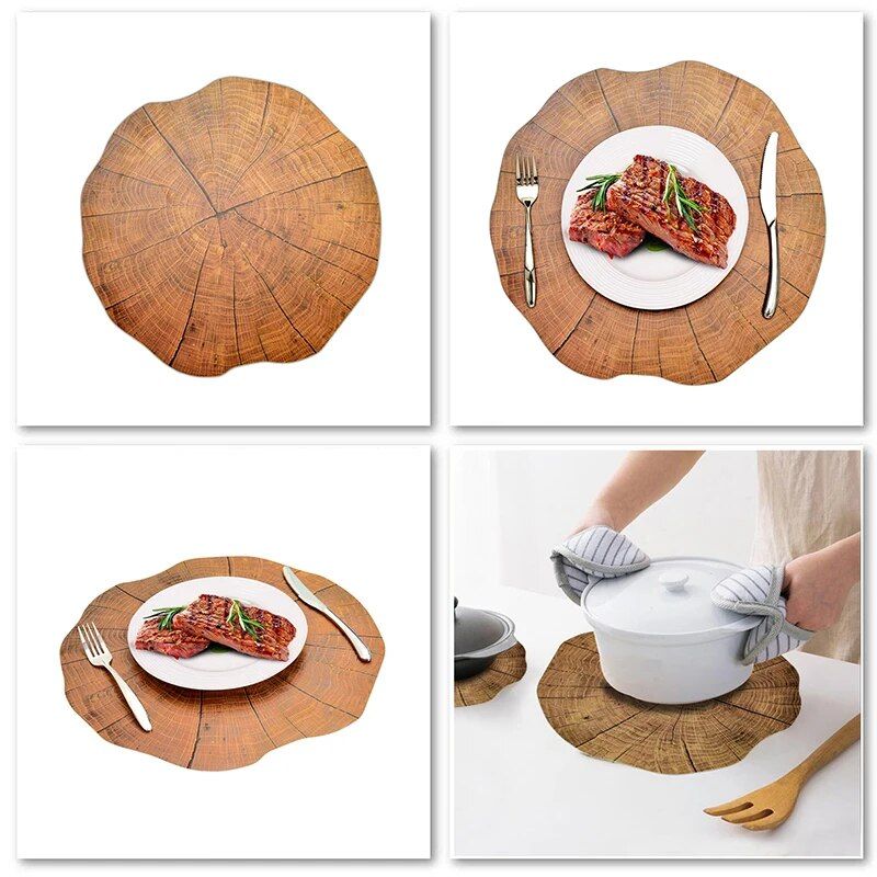 Eco-Friendly Wood Grain Heat Resistant Trivet Mat Set for Kitchen - 6pcs