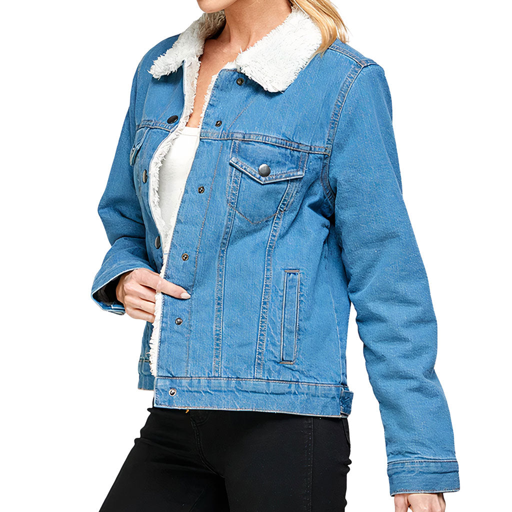 Wake Up Beauty It's Time to Beast Women's Sherpa Denim Jacket - Funny Ladies Denim Jacket - Quote Denim Jacket