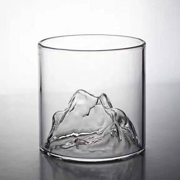 Elegant 3D Mountain Glass Whisky Cup - Artistic Fuji Design Drinkware