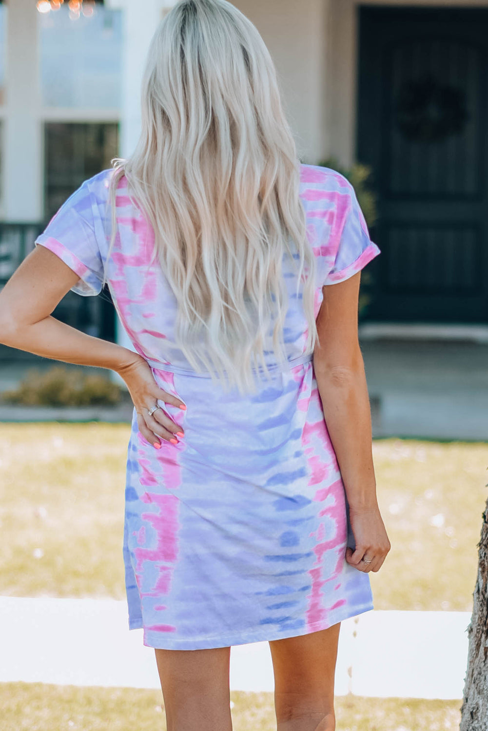 Women Tie-Dye Belted T-Shirt Dress