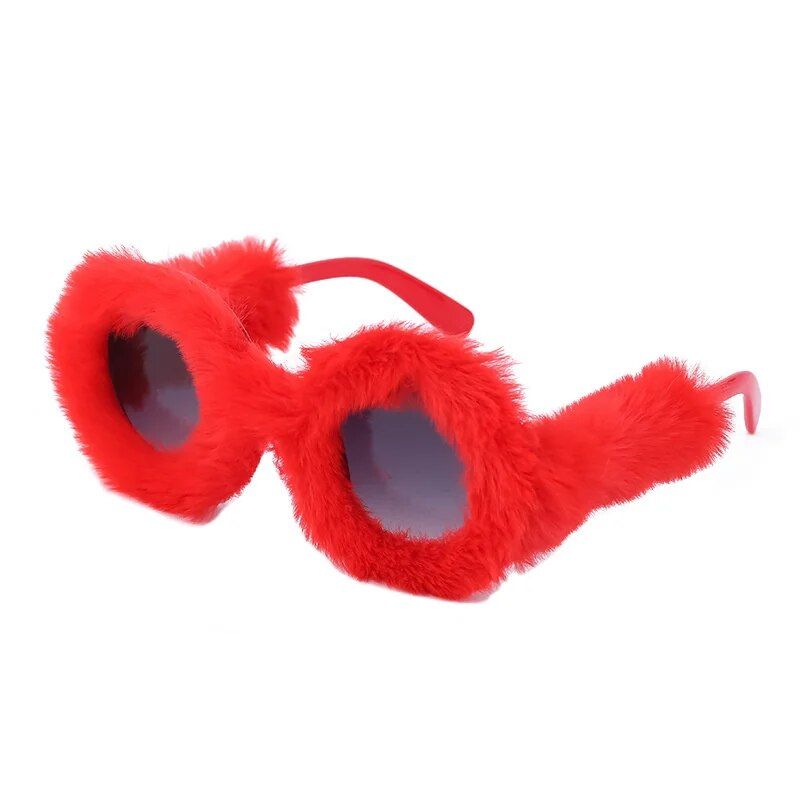 Luxury Plush Round Sunglasses - Women's Fluffy Fur-Trimmed Fashion Eyewear