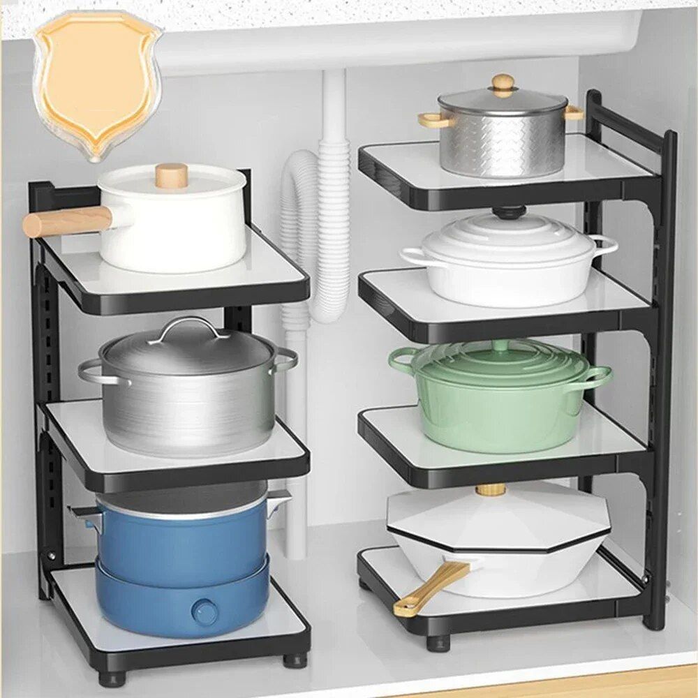 Adjustable Multi-Layer Kitchen Storage Rack - Space-Saving Under Sink Organizer