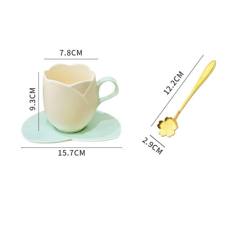 Charming 300ML Ceramic Flower Mug with Spoon - Ideal for Couples & Home Decor