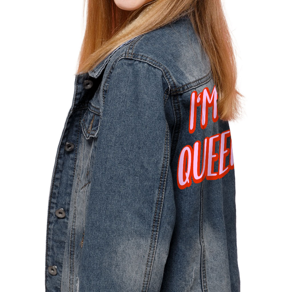 I Am a Queen Kids' Denim Jacket - Cool Jean Jacket - Best Design Denim Jacket for Kids