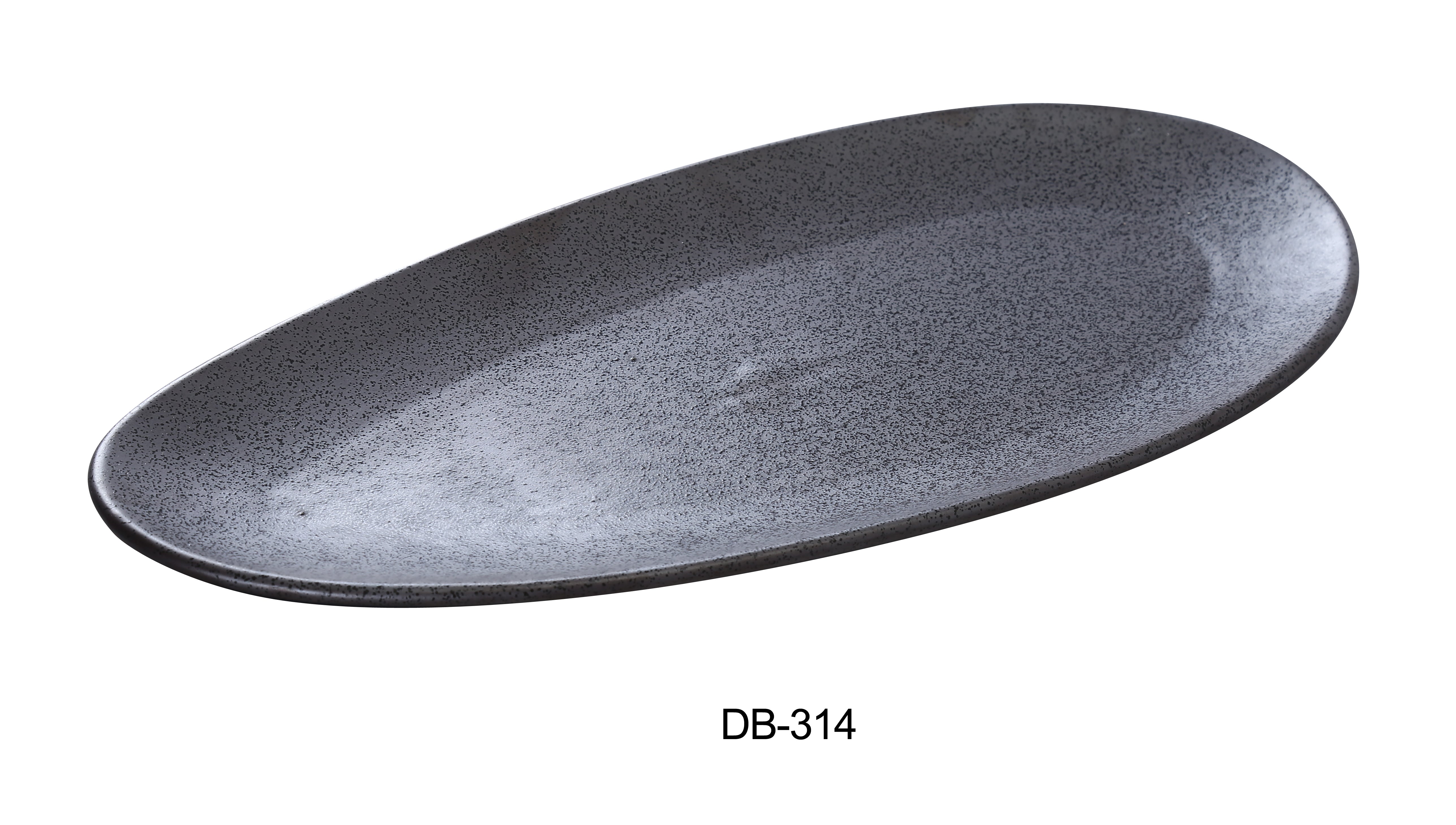 Yanco DB-314 Diamond Black Collection 14" X 6.5" Leaf Shape Plate | Lime Atlas