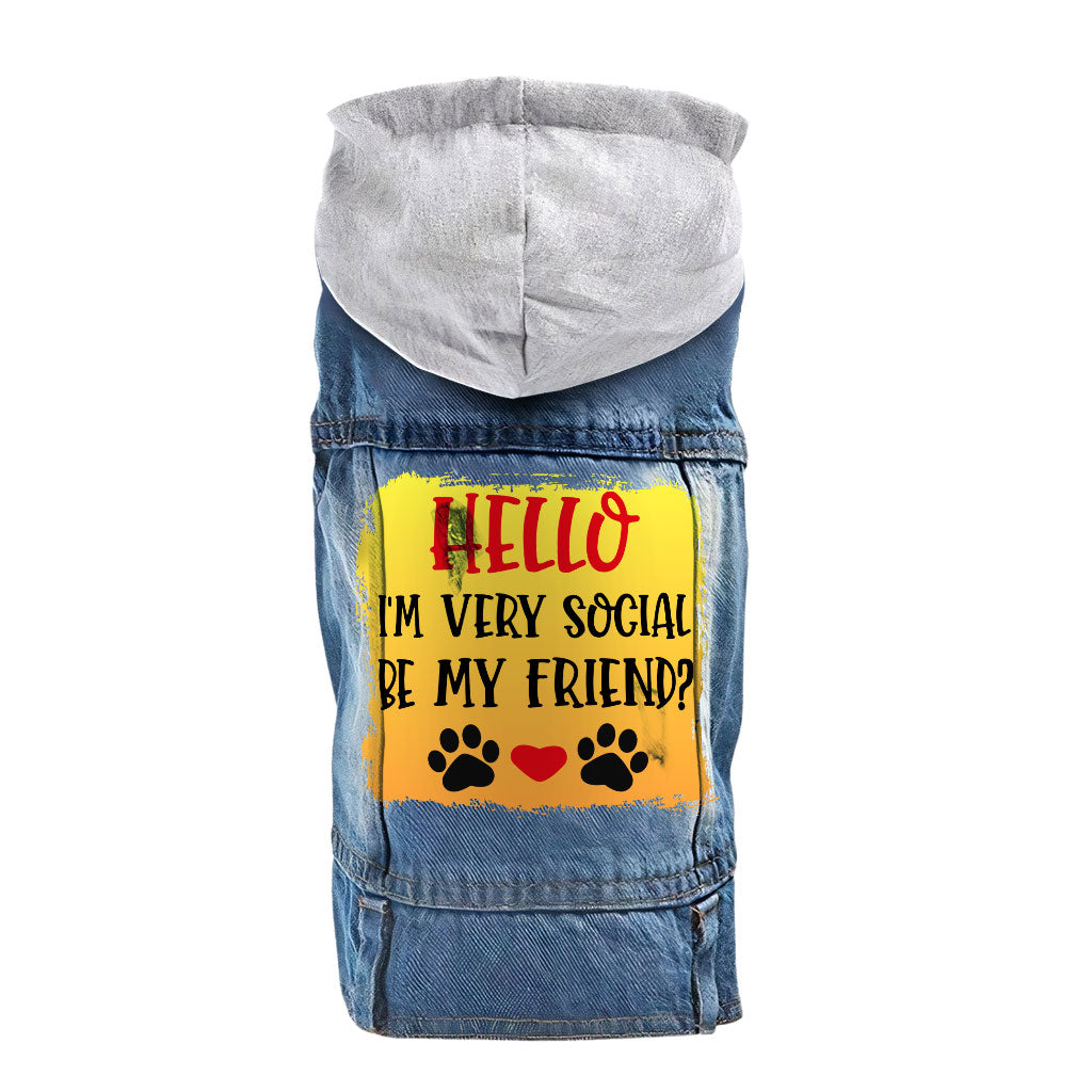 Friend Dog Denim Jacket - Colorful Dog Deim Coat - Printed Dog Clothing