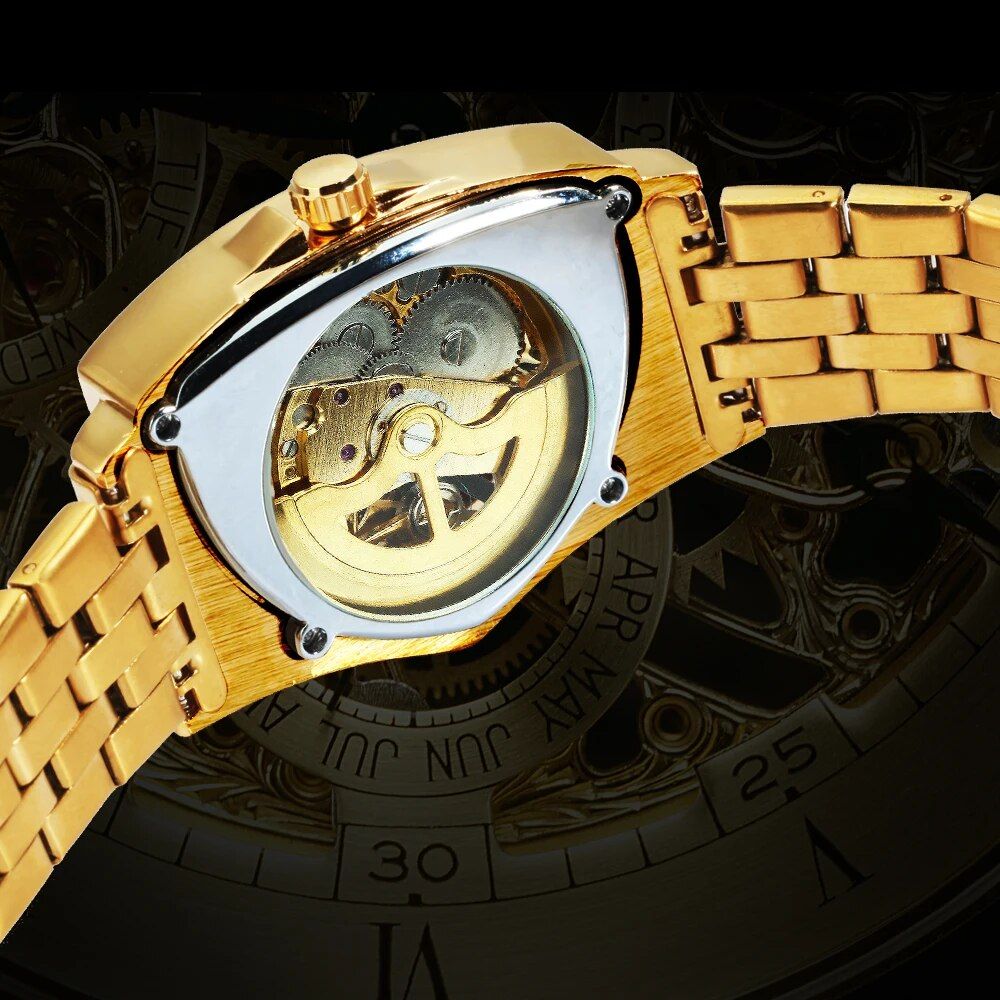 Luxury Triangle Skeleton Gold Black Automatic Mechanical Men's Watch