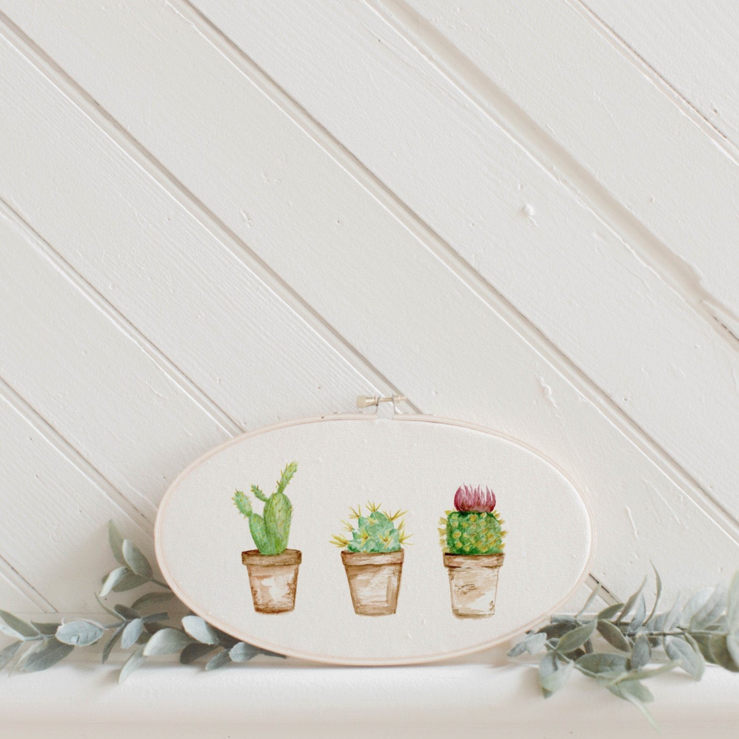 Cactus Watercolor Faux Embroidery Hoop | Magenta Chloe