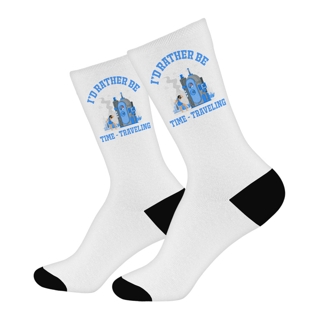 Time Traveling Socks - Cool Novelty Socks - Printed Crew Socks