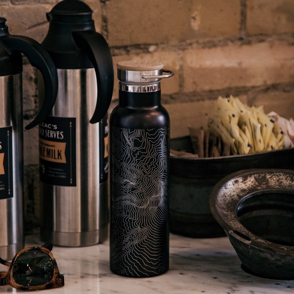 Canyon - Texas Map Bottle with Bamboo Top in Matte Black