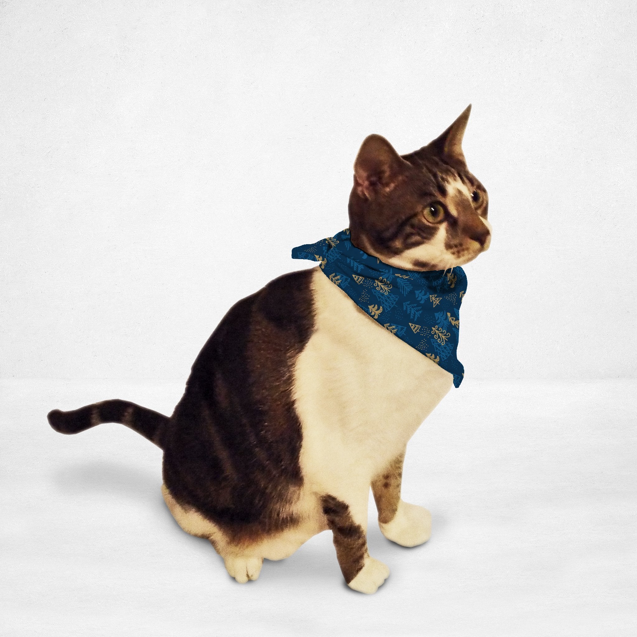 Blue Gold Christmas Tree Cat & Dog Bandana | Orange Poppy