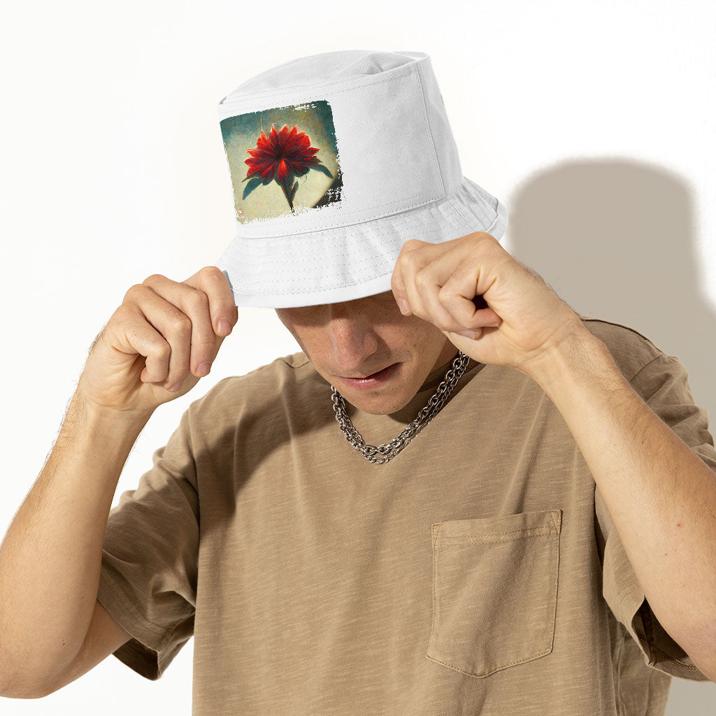 Red Dahlia Flower Bucket Hat - Art Hat - Graphic Bucket Hat